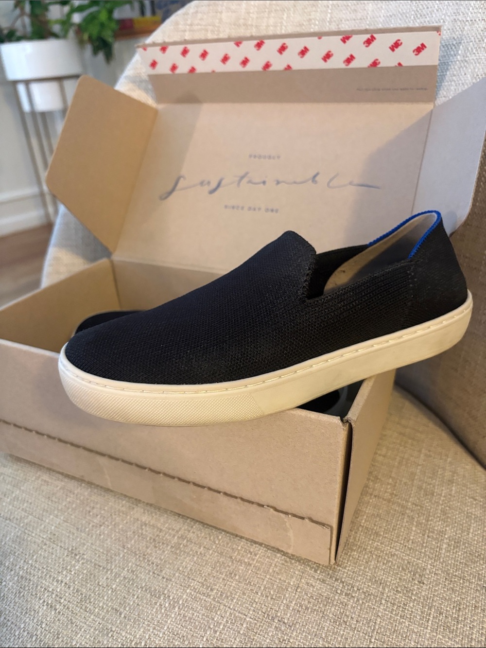Rothy's Black Knit Slip-On Sneaker with White Sole